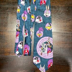 Vintage‎ Looney Tunes Characters Men’s Silk Black Neck Tie 1992 Warner Bros.
